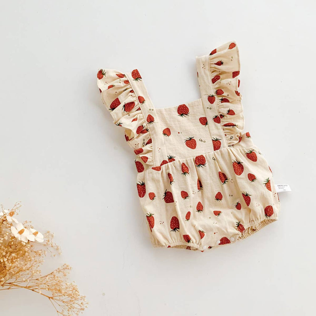 Strawberry Print Ruffle Romper