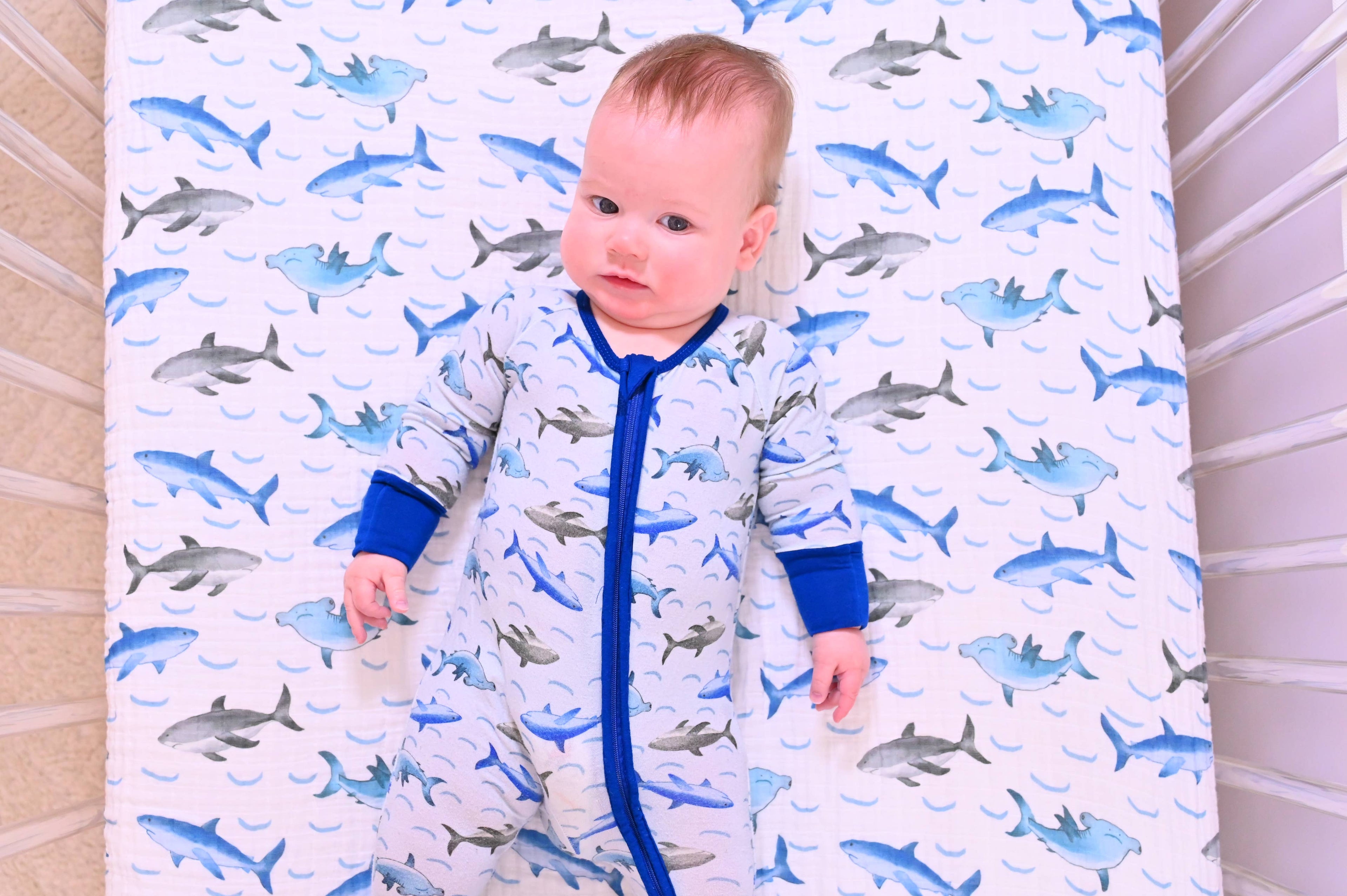 Bamboo Baby Convertible Zipper Pajama Sharks: 0-3 months
