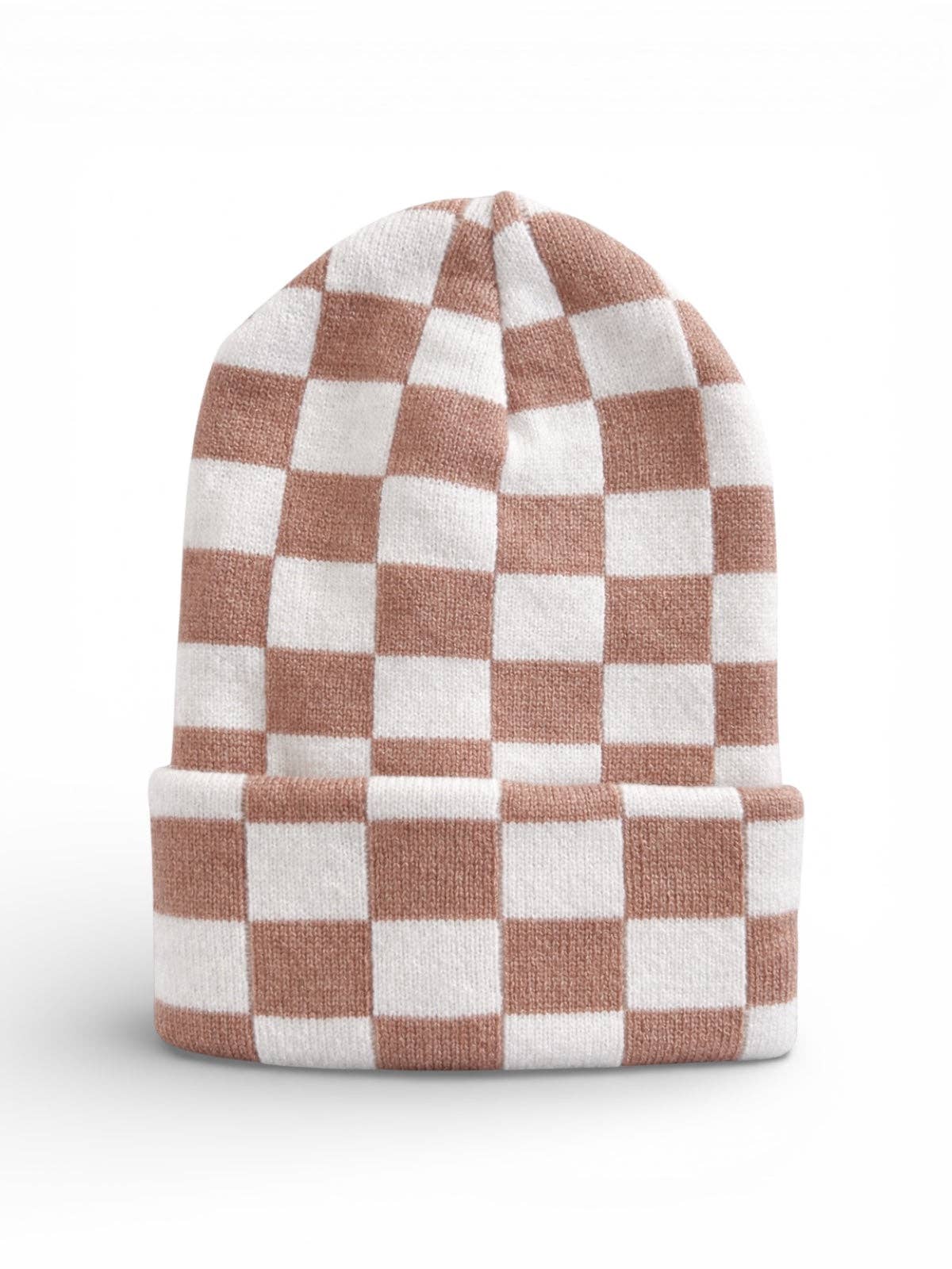 Baby's First Hat, Tan/Warm White Checkerboard