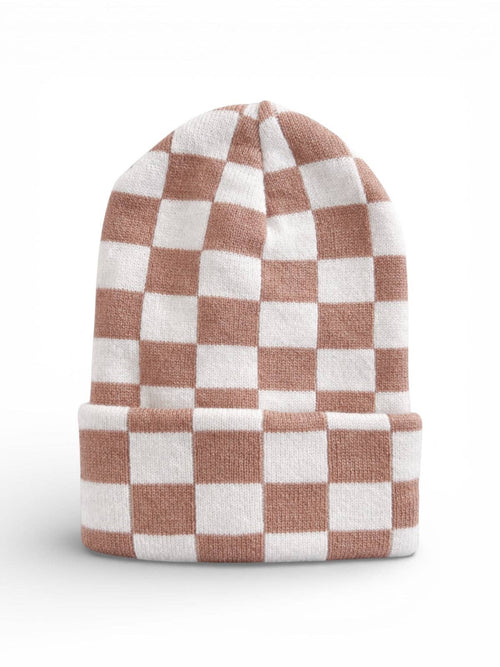 Baby's First Hat, Tan/Warm White Checkerboard