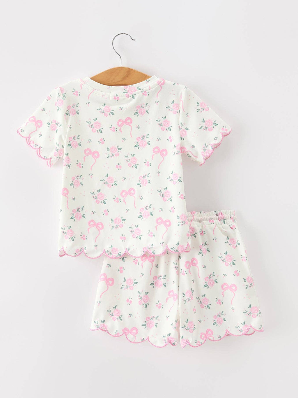 Rose Bow Girl Short Set Scallop Hem