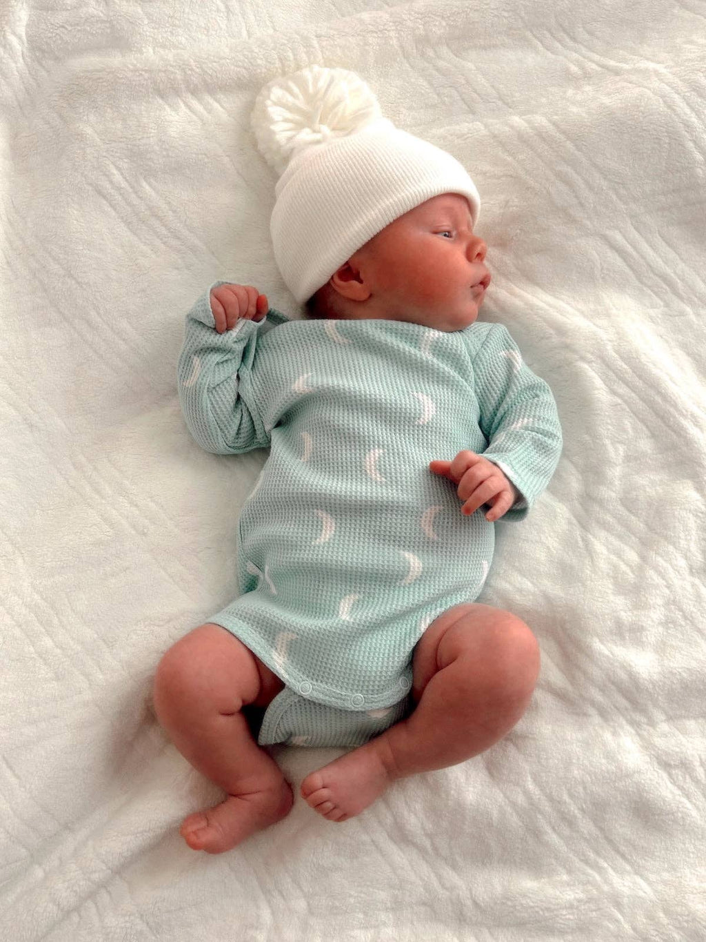 Organic Waffle Long Sleeve Bodysuit, Light Blue Moon