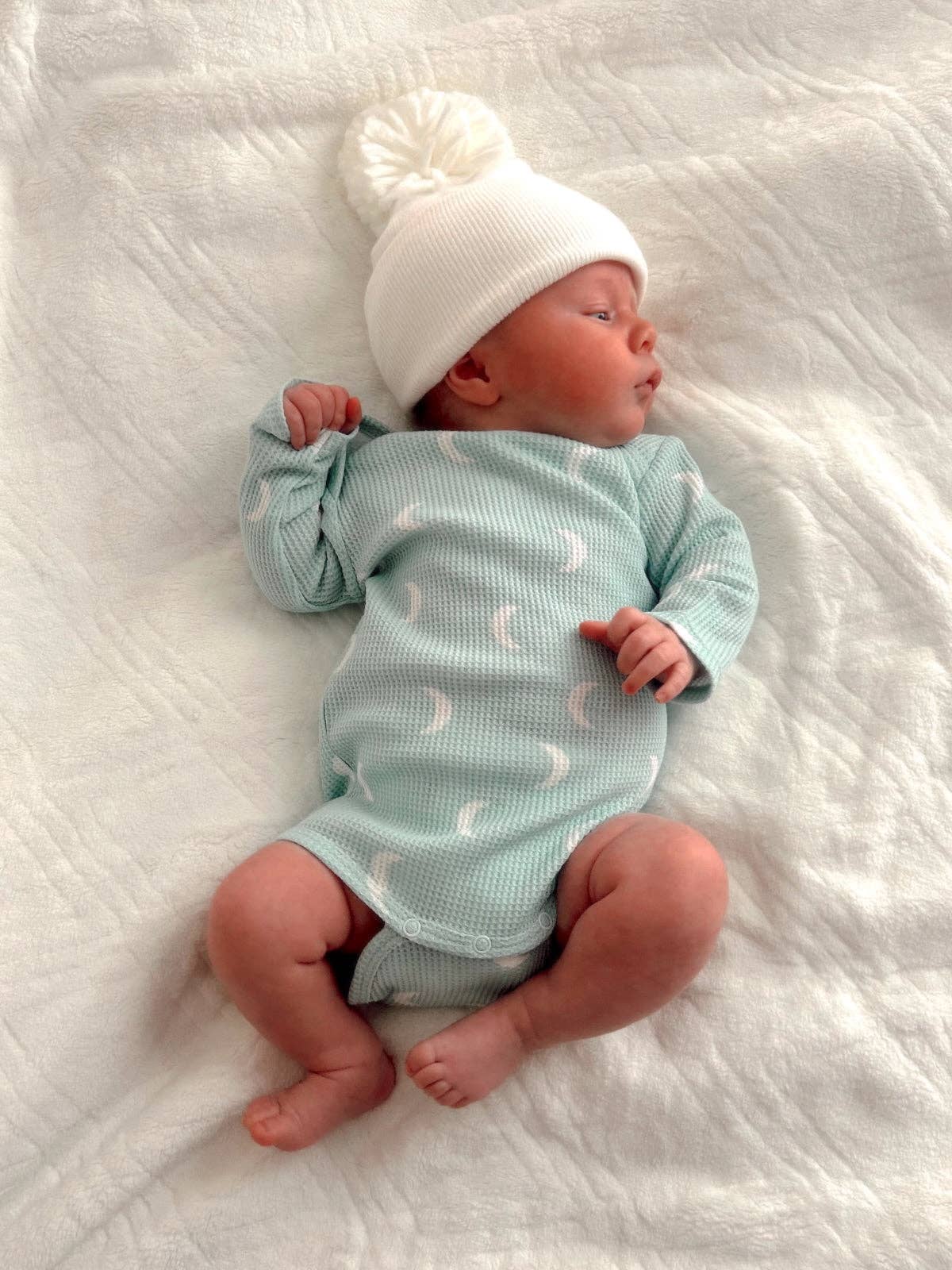 Organic Waffle Long Sleeve Bodysuit, Light Blue Moon