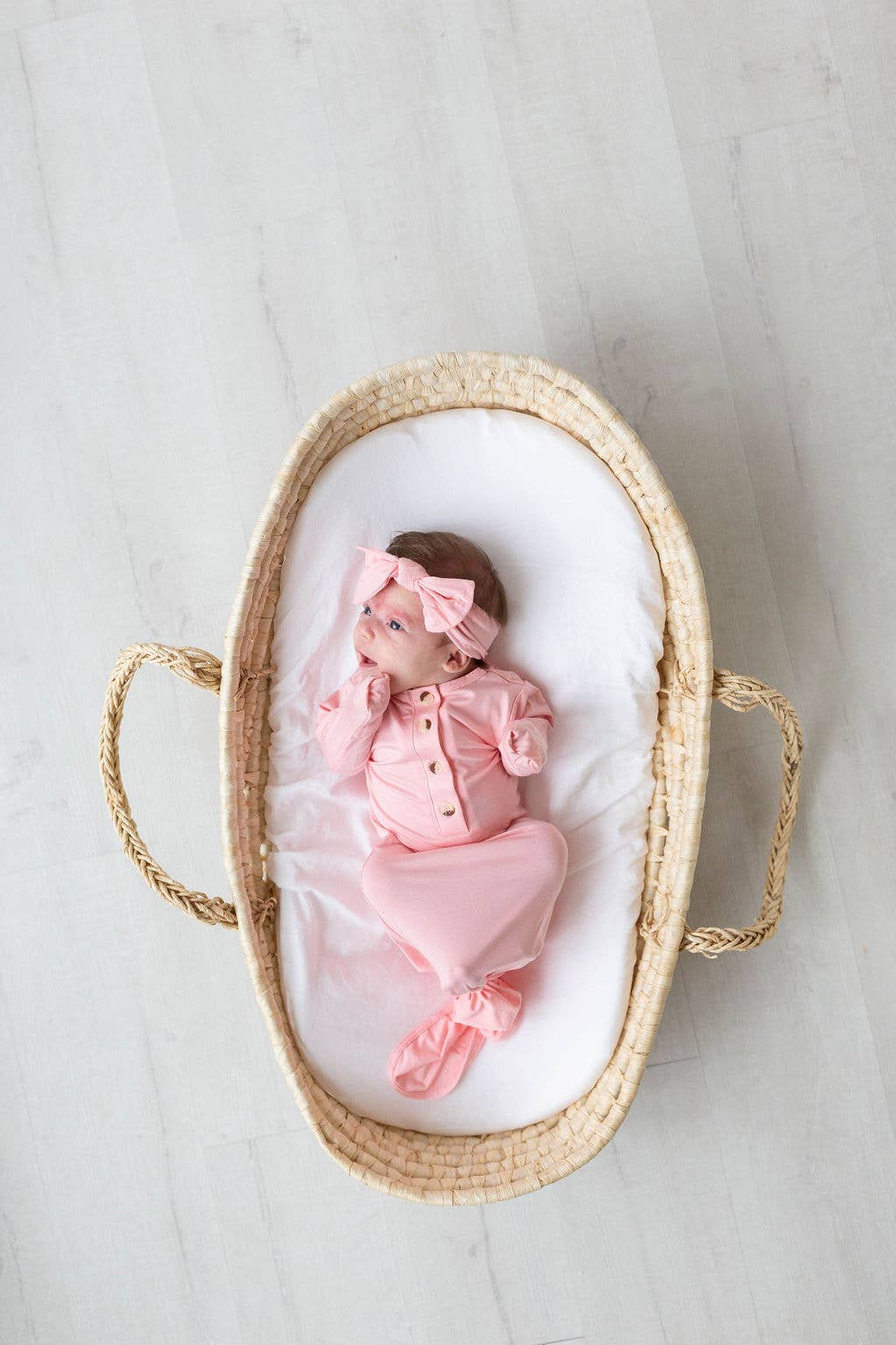Newborn Knotted Baby Gown, Bow, Hat Set - Baby Clothes Girl: Pink