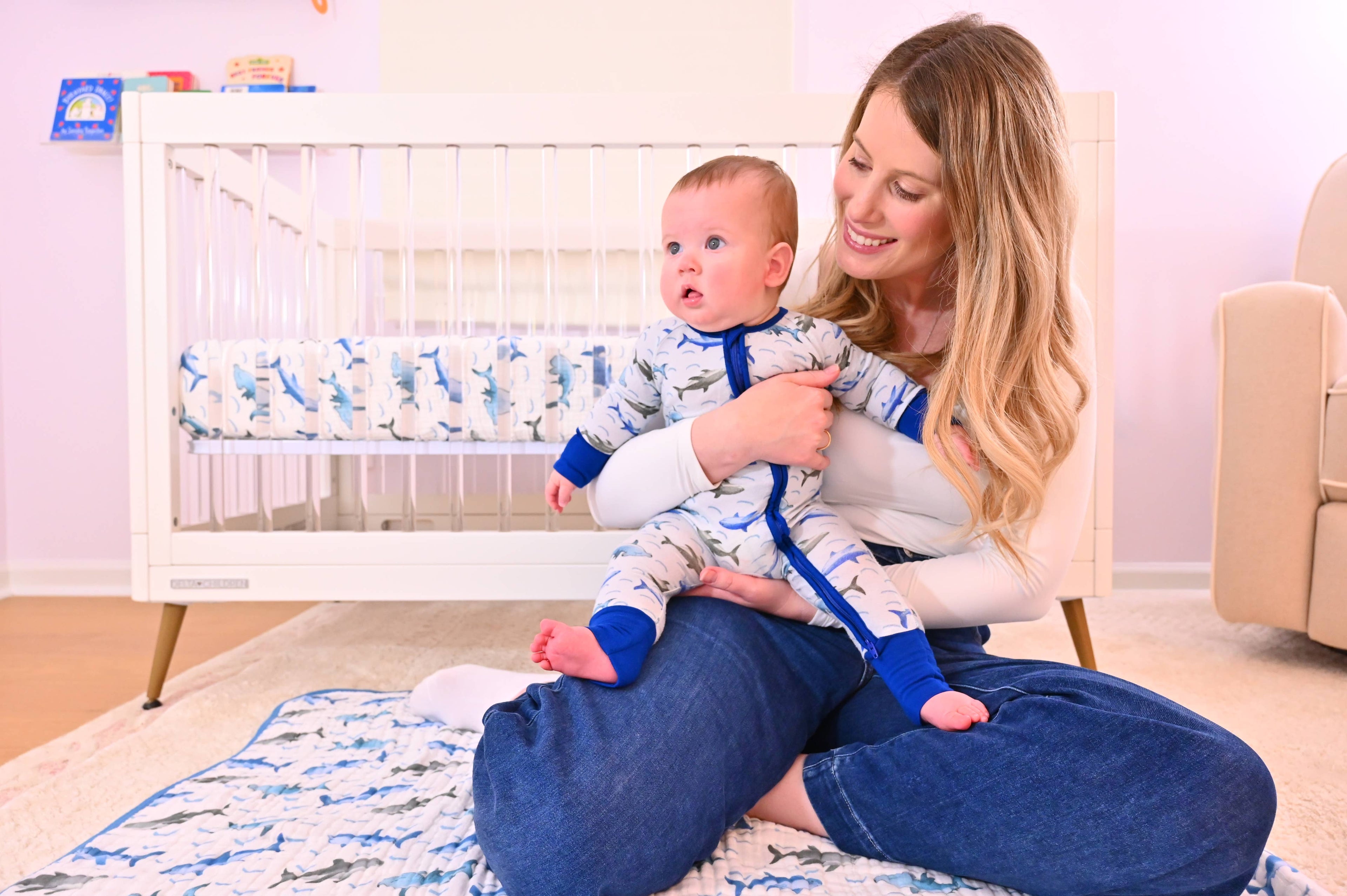 Bamboo Baby Convertible Zipper Pajama Sharks: 0-3 months