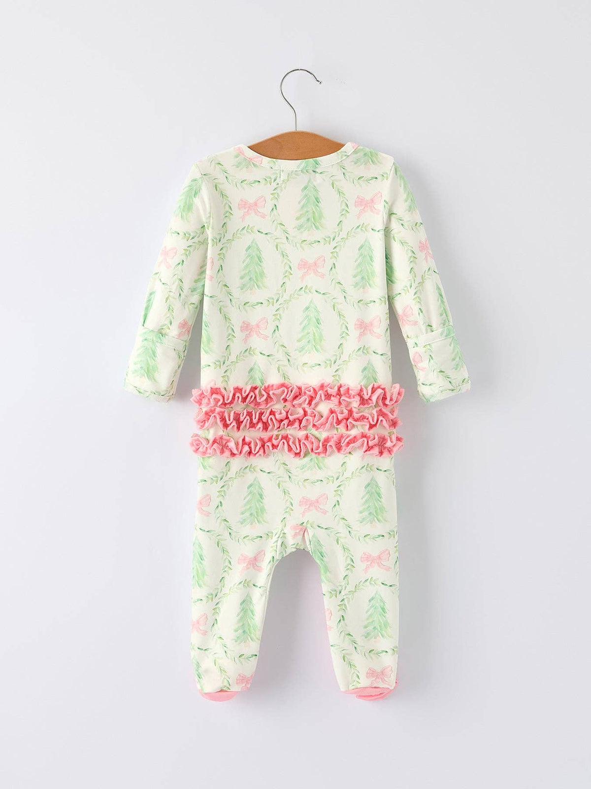 Christmas Tree Wreath Print Long Sleeve Zip Baby Girls Romper: 3M