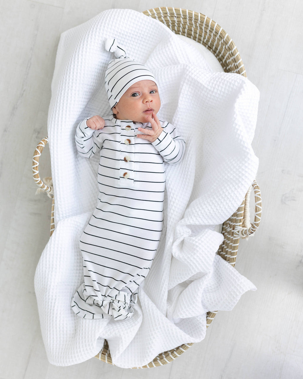 Newborn Knotted Baby Gown, Bow, Hat Set - Baby Clothes Girl: Dusty Rose