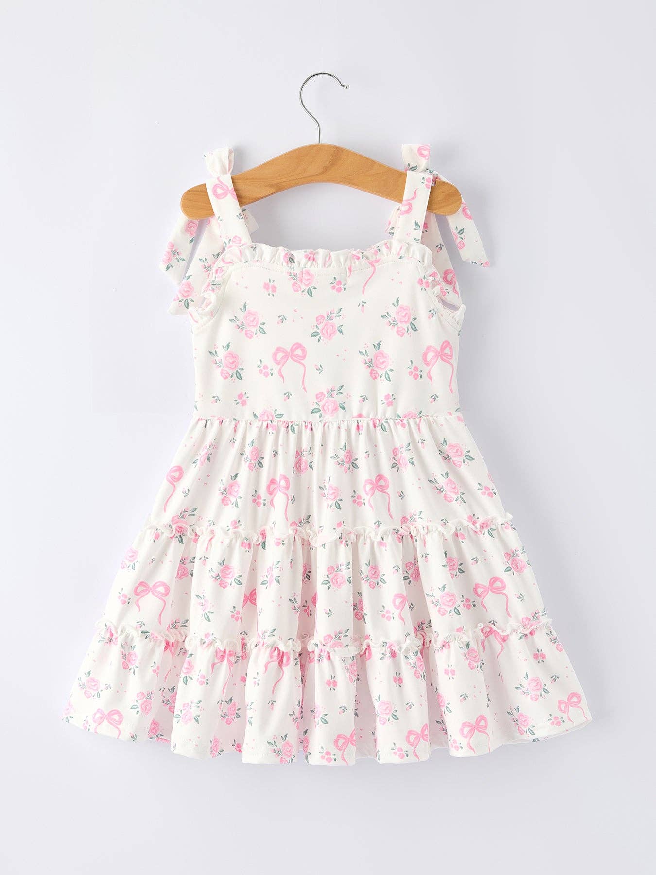 Floral Bow Girl Ruffle Dress