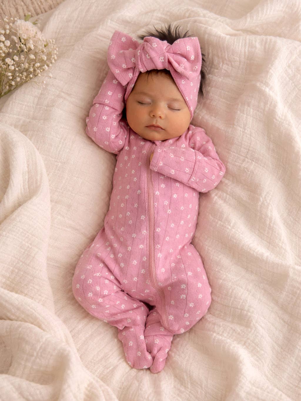 Pink Flower / Organic Cotton Footie