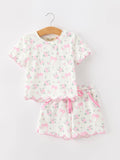 Rose Bow Girl Short Set Scallop Hem