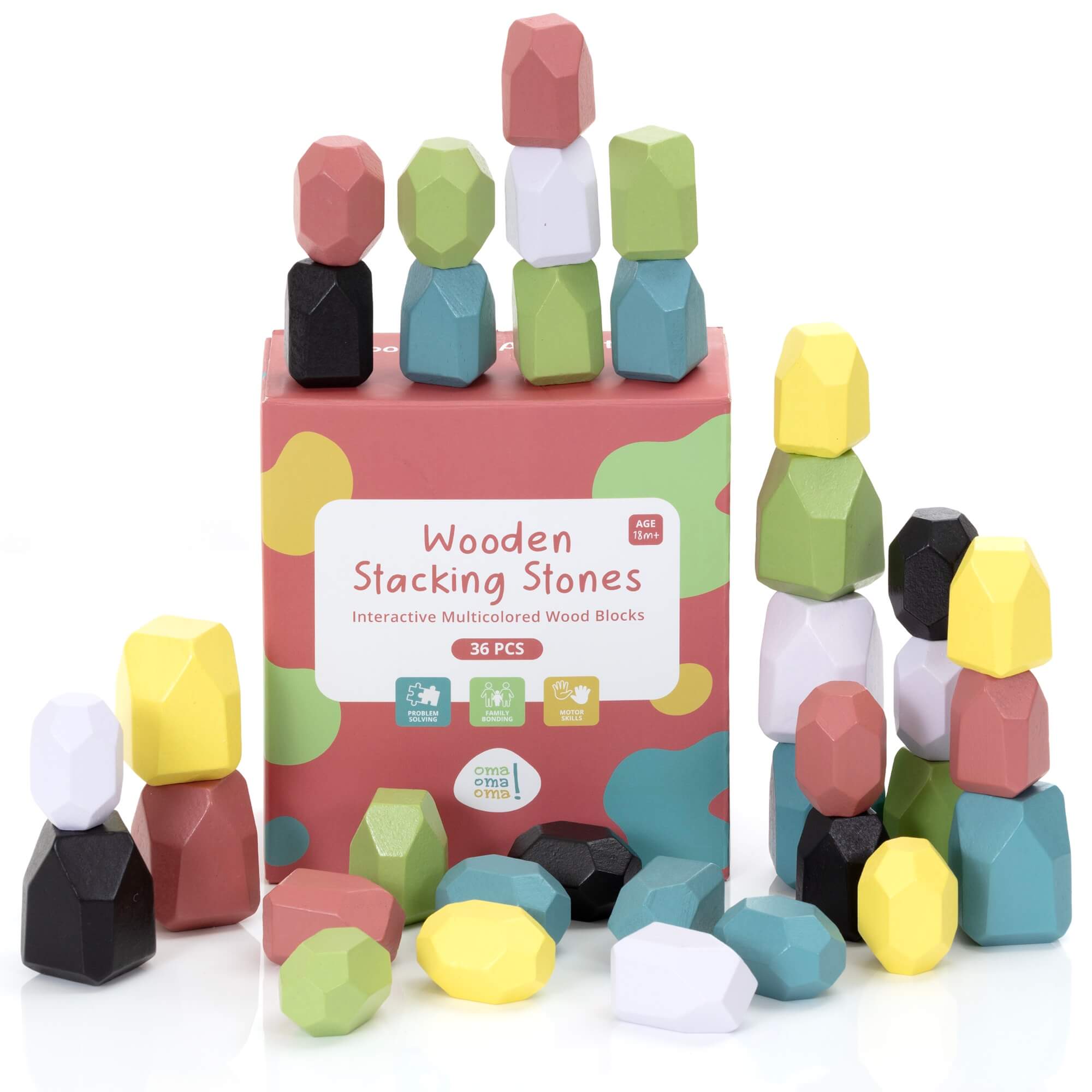 Wooden Stacking Stones - Montessori Balancing Rock Blocks