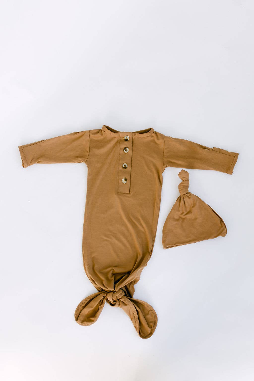 Newborn Knotted Baby Gown, Bow, Hat Set - Baby Clothes Girl: Dusty Rose