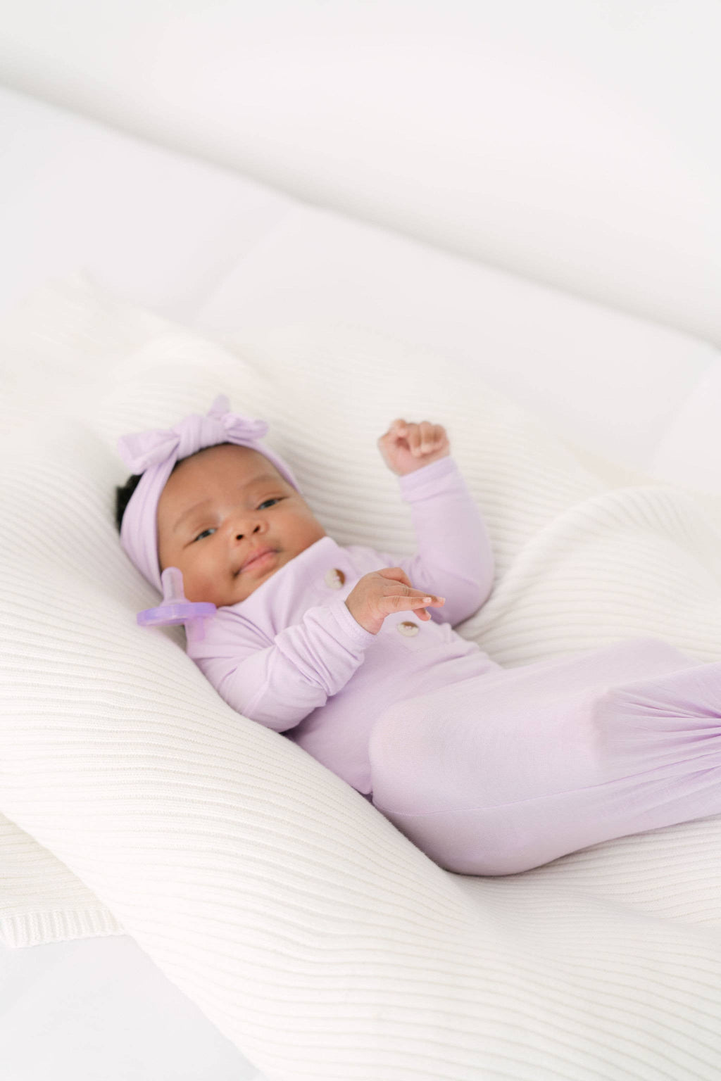 Newborn Knotted Baby Gown, Bow, Hat Set - Baby Clothes Girl: Dusty Rose