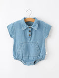 Baby Denim Romper Short Sleeve Polo Bodysuit