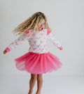 Girls White & Hot Pink Coquette Bow and Tulle Skirt Set