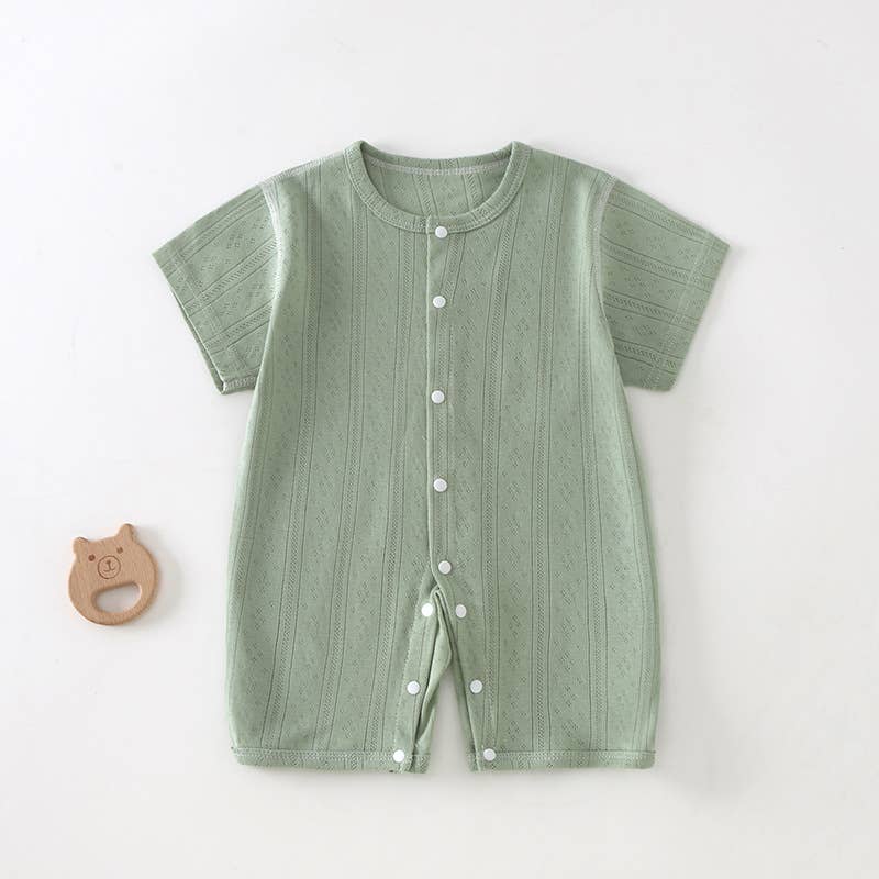 Green Baby Cotton Short Sleeve Button Romper