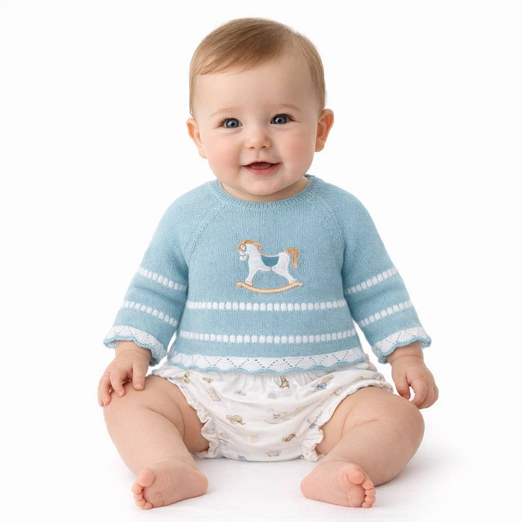 2 Piece Blue Rocking Horse Knit Set