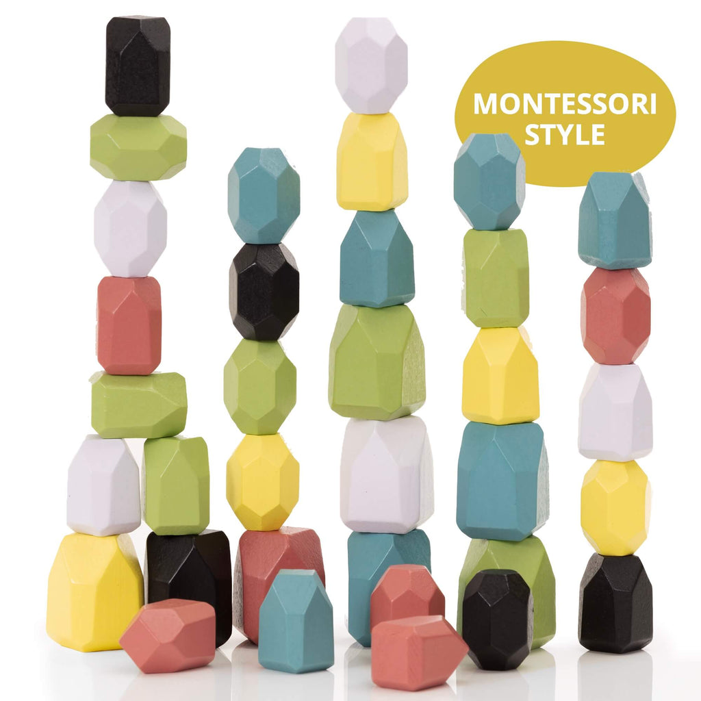 Wooden Stacking Stones - Montessori Balancing Rock Blocks