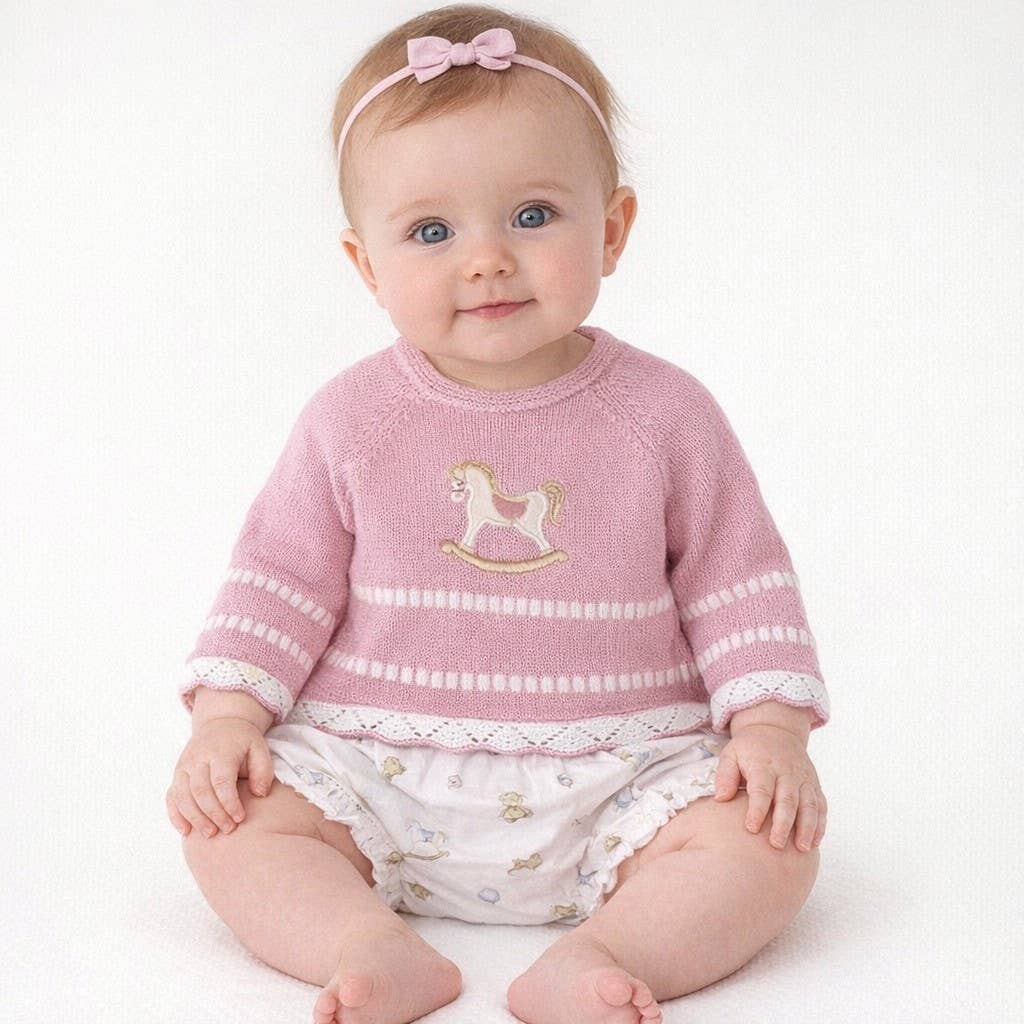 2 Piece Pink Rocking Horse Knitted Set