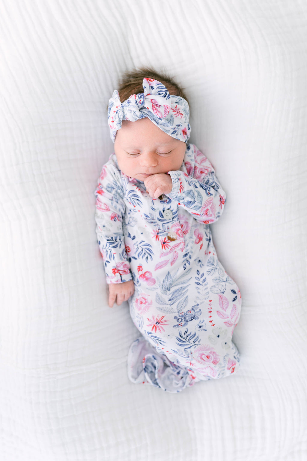 Newborn Knotted Baby Gown, Bow, Hat Set - Baby Clothes Girl: Dusty Rose