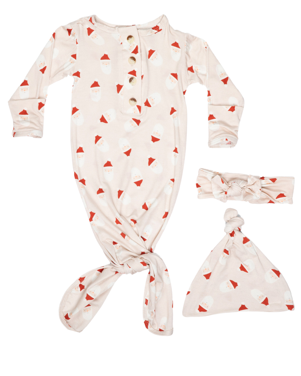 Newborn Knotted Baby Gown, Bow, Hat Set - Baby Clothes Girl: Dusty Rose