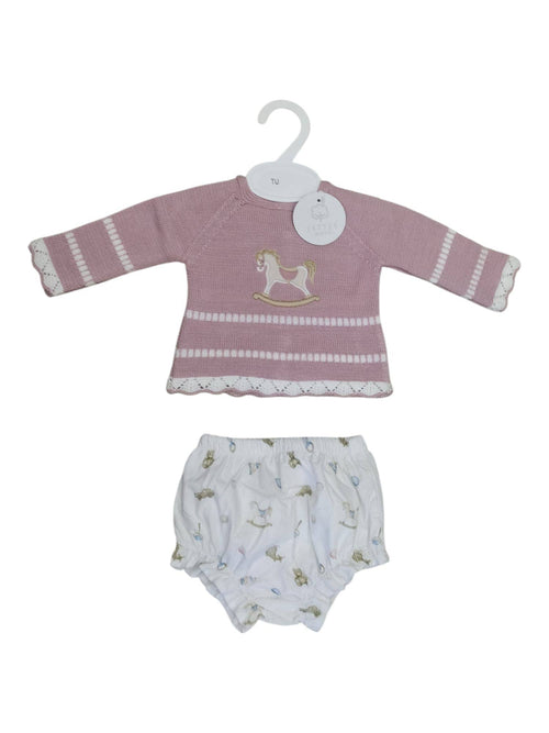 2 Piece Pink Rocking Horse Knitted Set