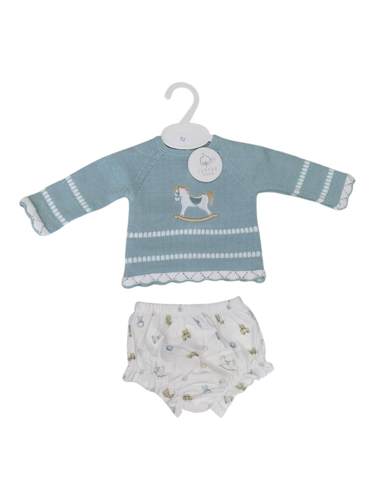 2 Piece Blue Rocking Horse Knit Set