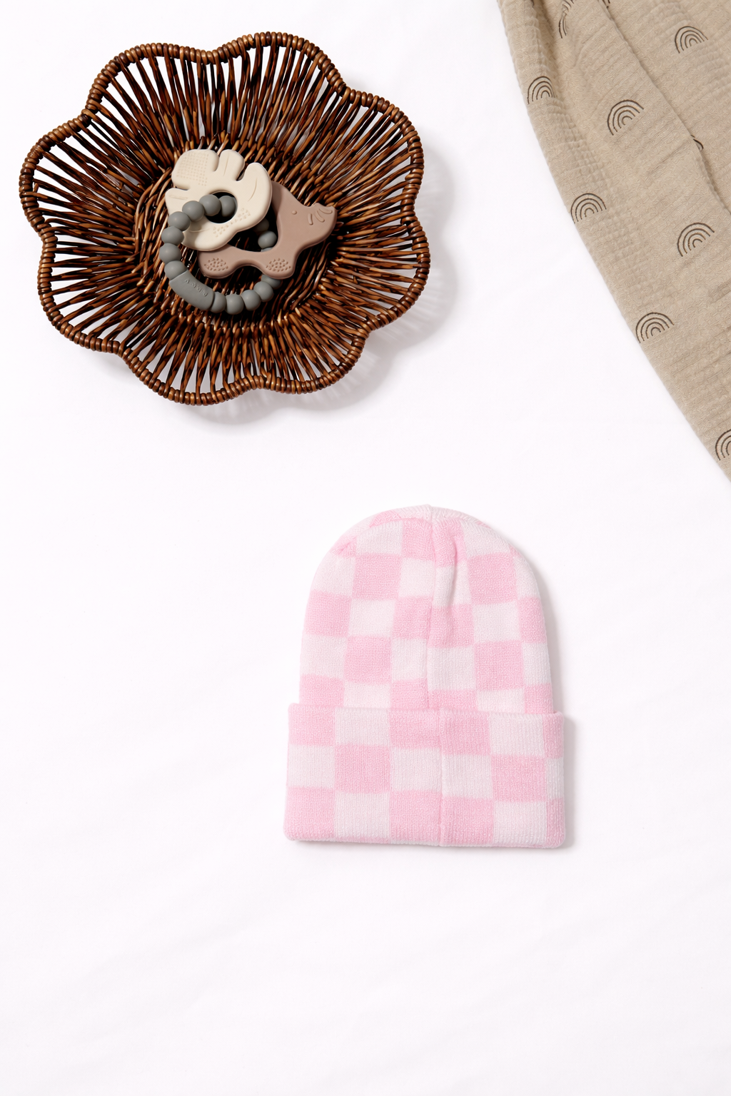 Baby's First Hat®, Petal Pink/Warm White Checkerboard