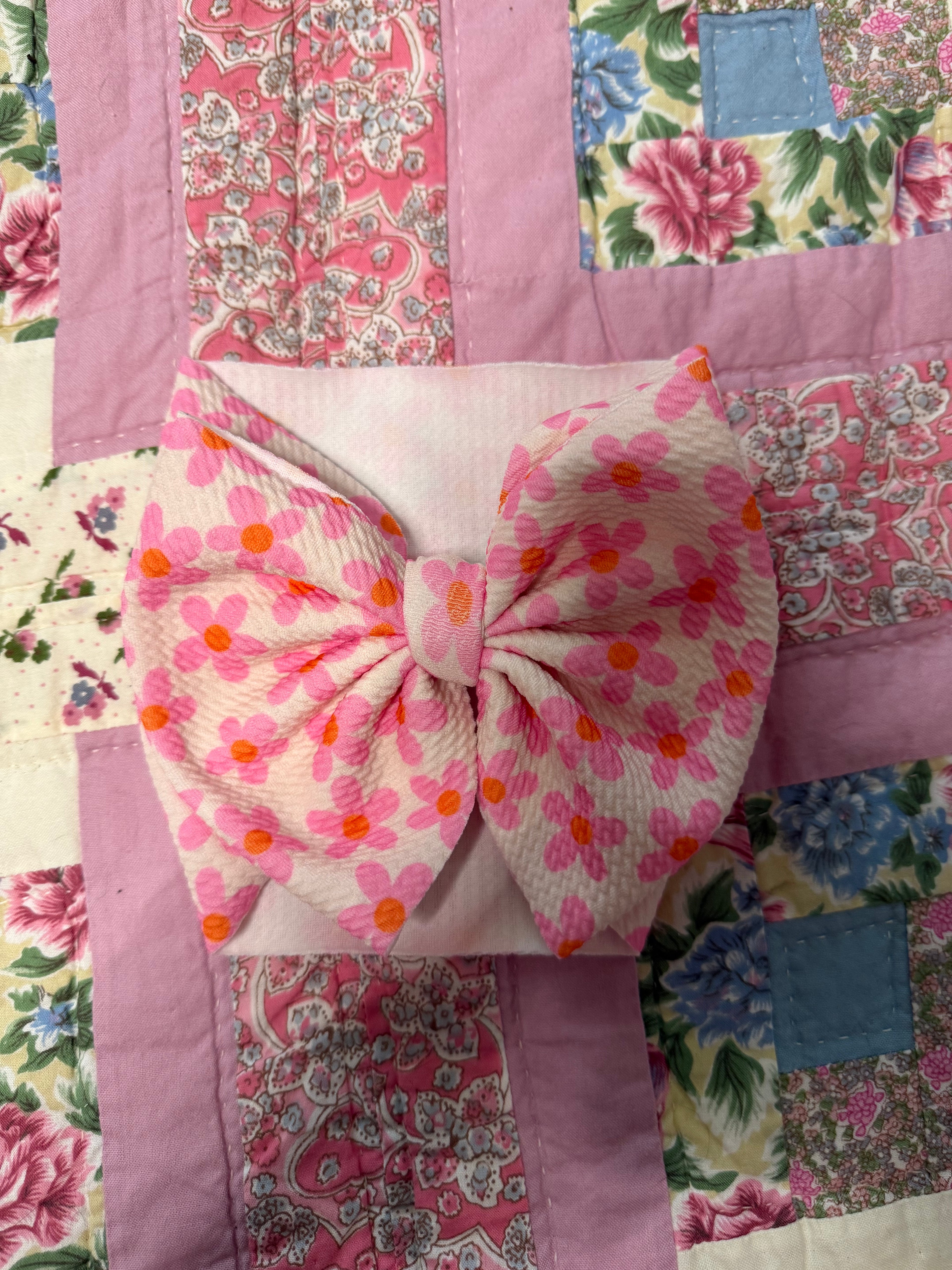 Pink and Orange Flower Bow Headwrap