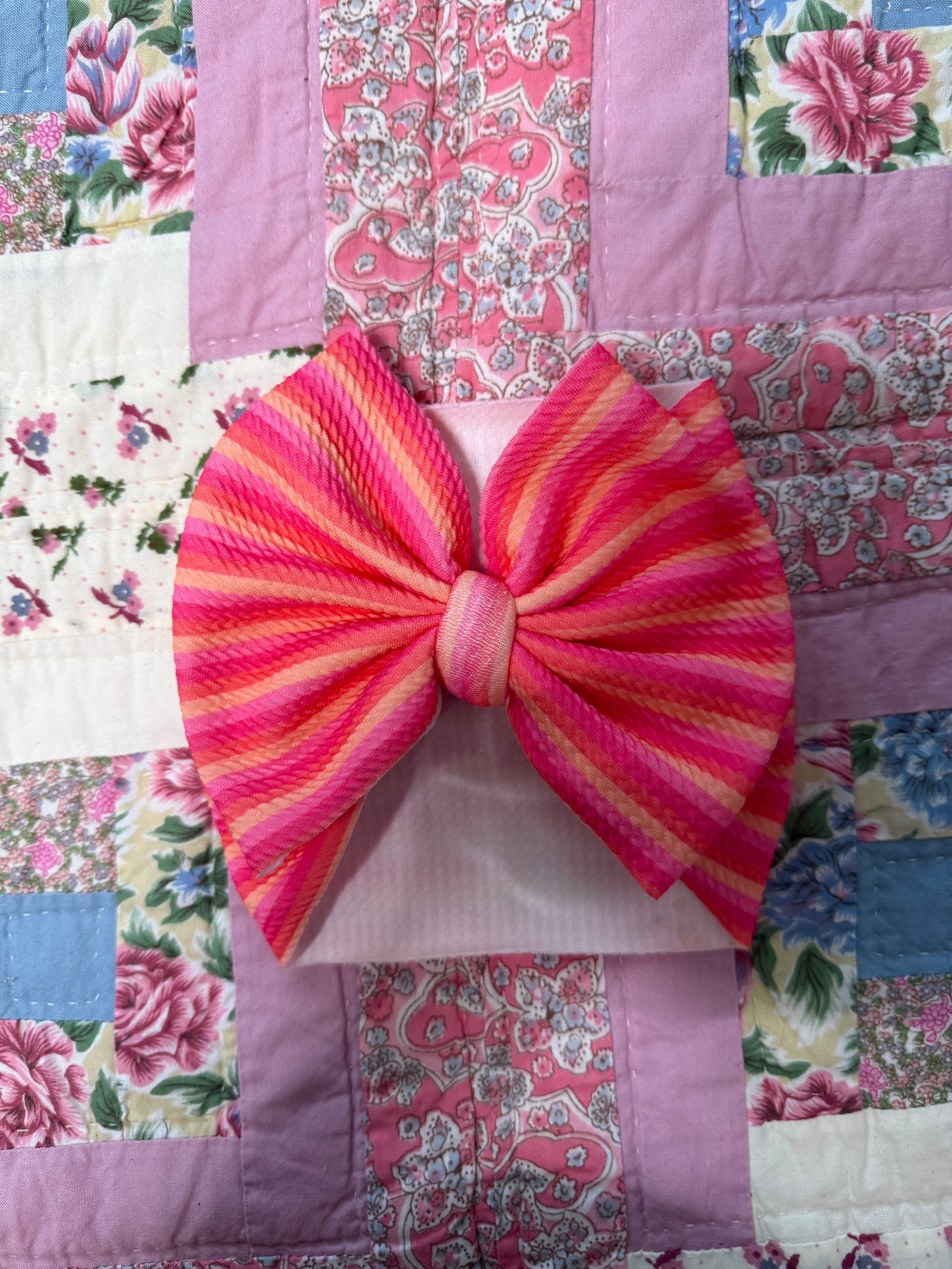 Pink and Orange Stripe Bow Headwrap