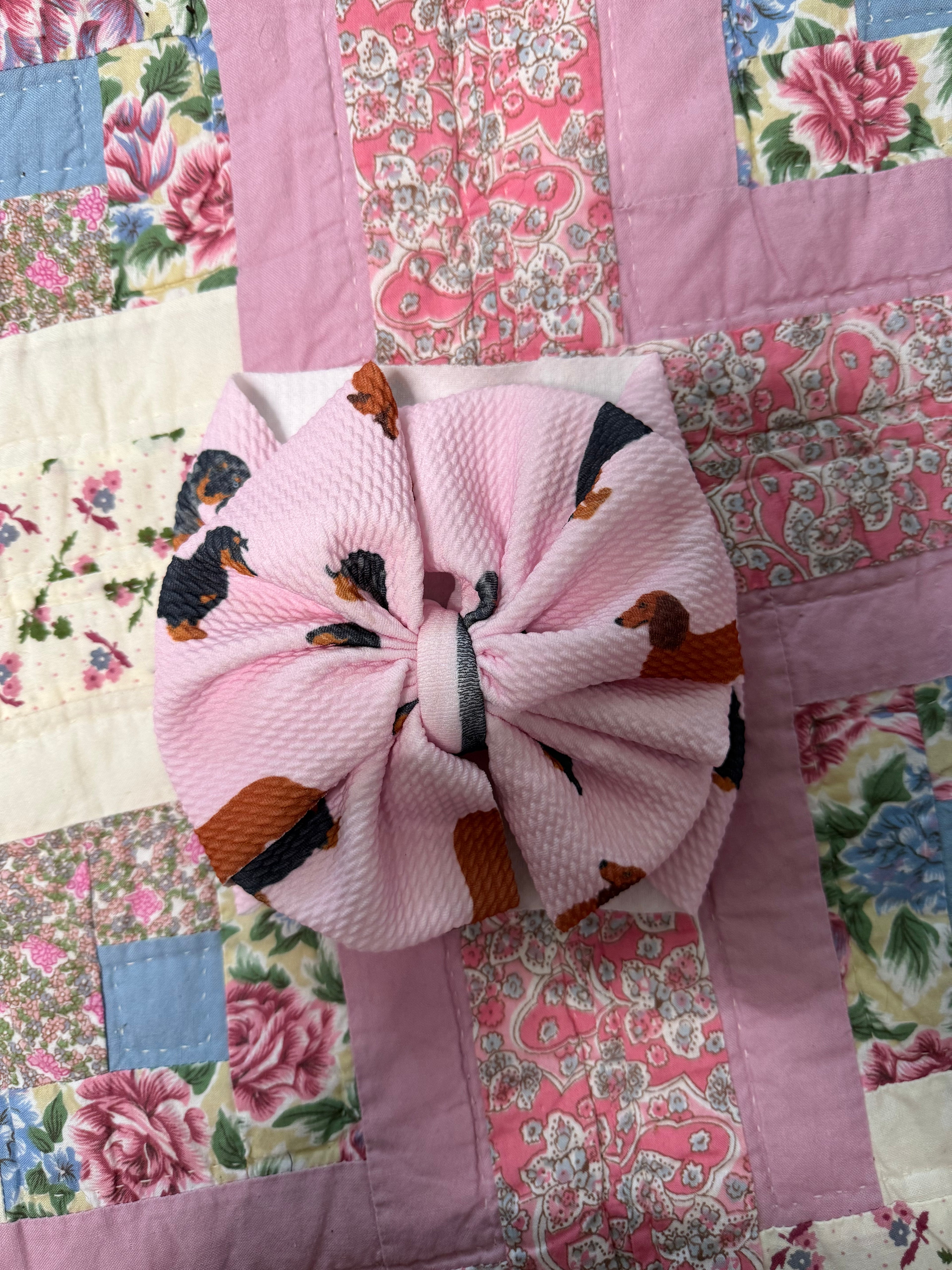 Pink Weiner Dog Bow Headwrap