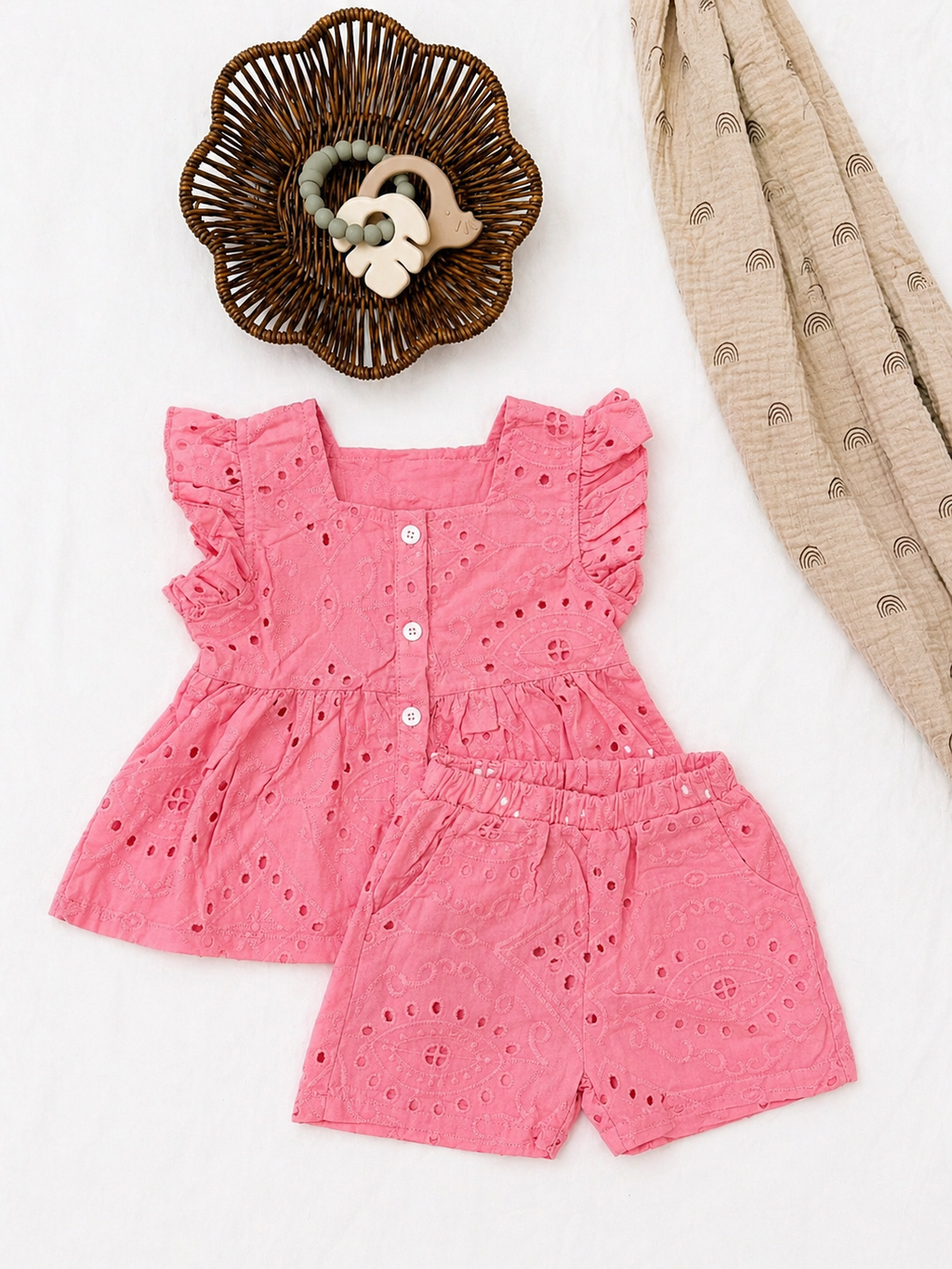 Girls Pink Eyelet Two Piece Set