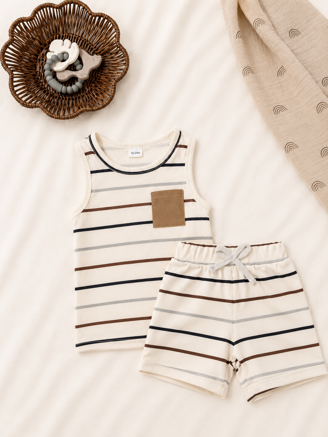 Baby and Toddler Boy Neutral Stripe Short Set