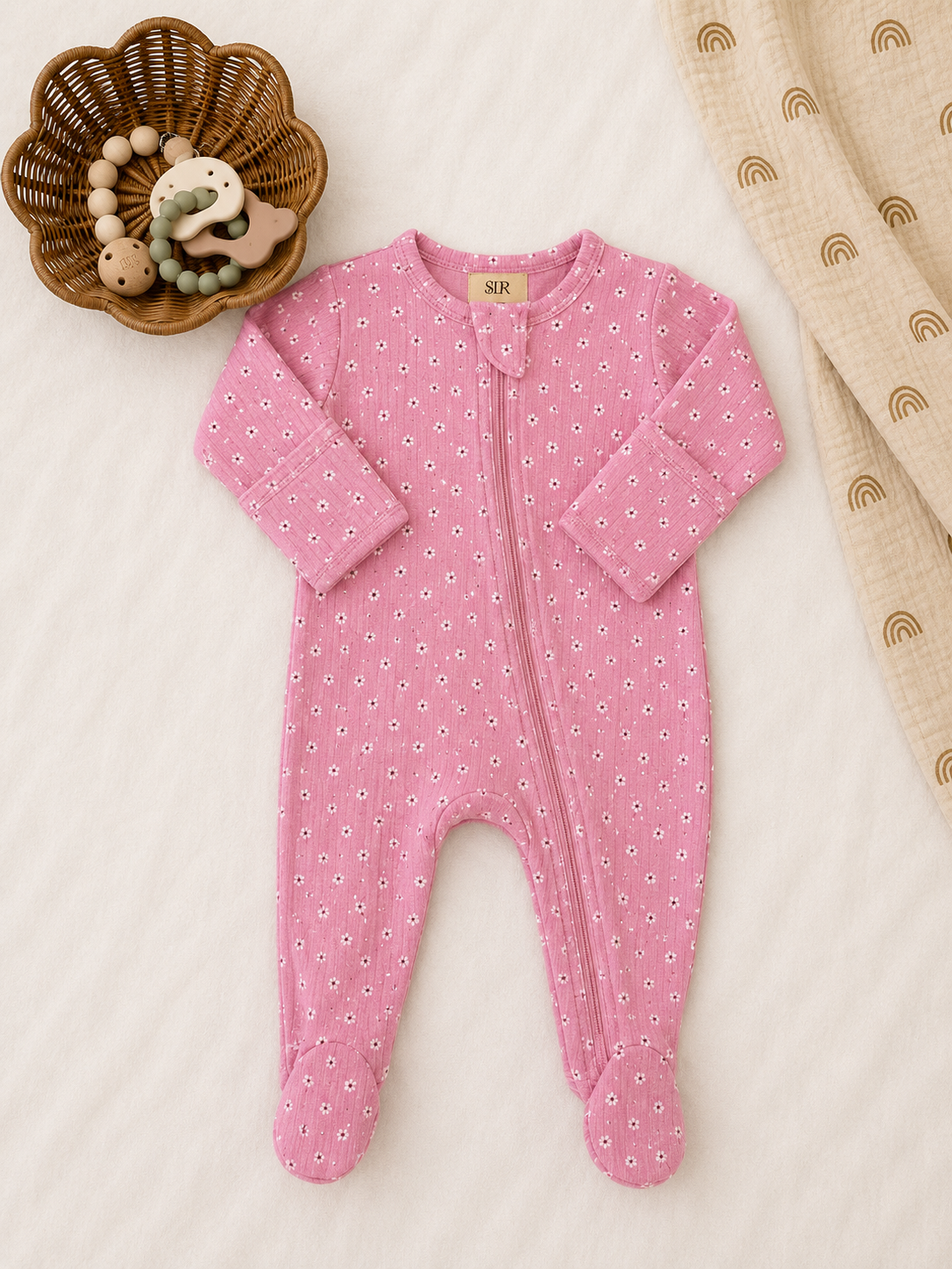 Pink Flower / Organic Cotton Footie
