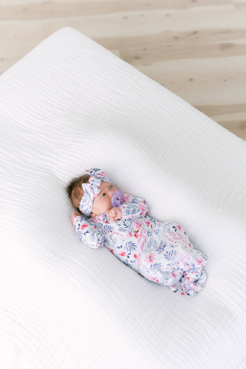 Newborn Knotted Baby Gown, Bow, Hat Set - Baby Clothes Girl: Pink