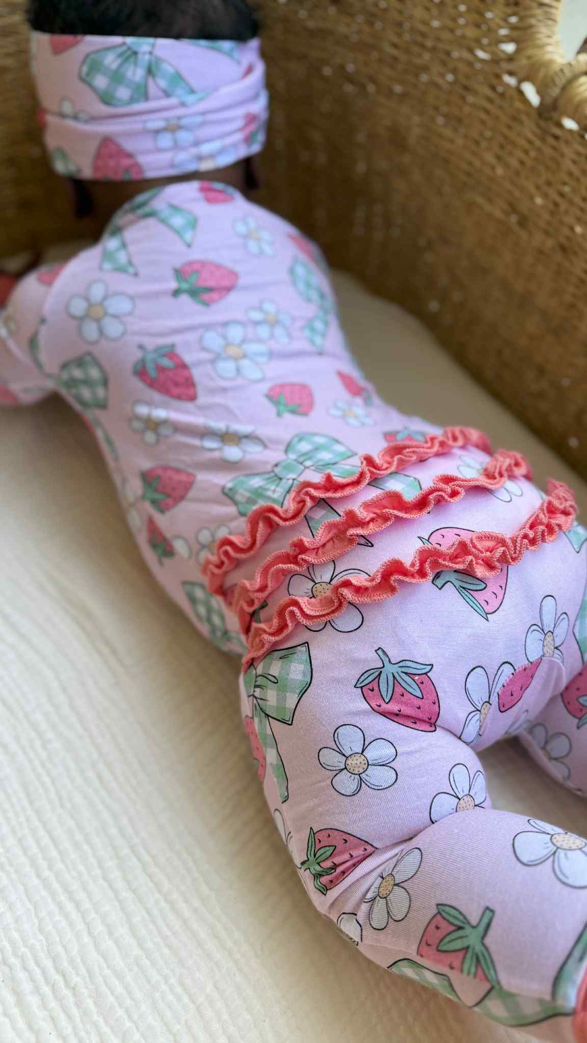 Bamboo Strawberry Ruffle Baby Sleeper