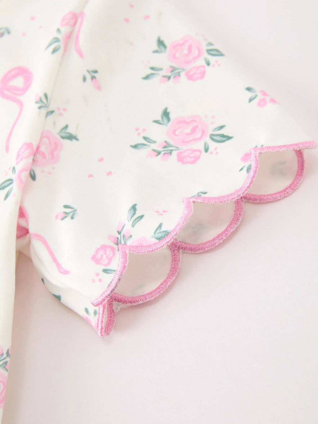 Rose Bow Girl Short Set Scallop Hem