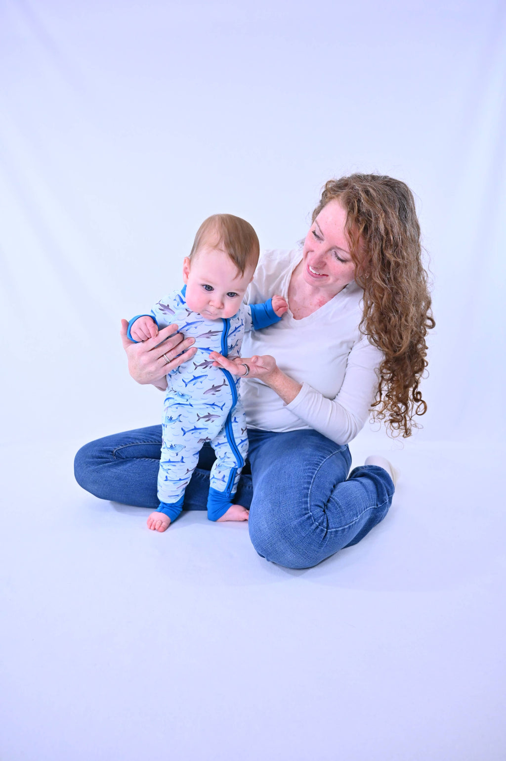 Bamboo Baby Convertible Zipper Pajama Sharks: 0-3 months