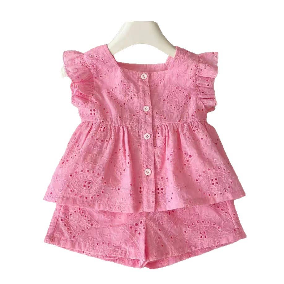 Girls Pink Eyelet Two Piece Set