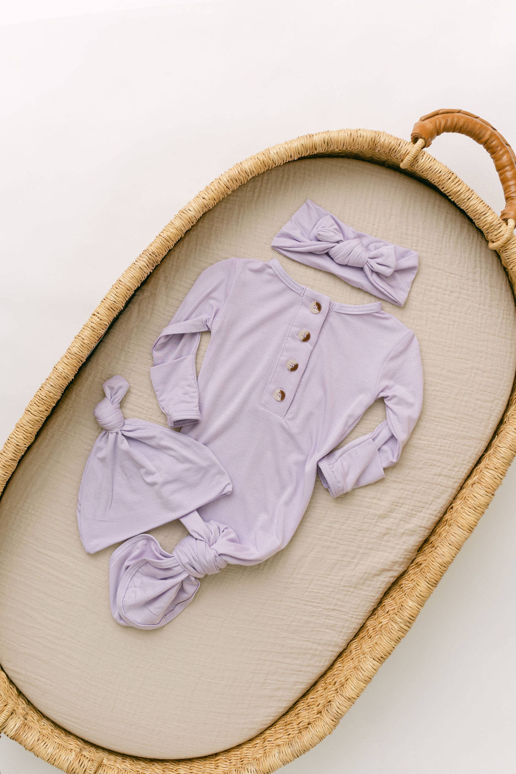 Newborn Knotted Baby Gown, Bow, Hat Set - Baby Clothes Girl: Pink