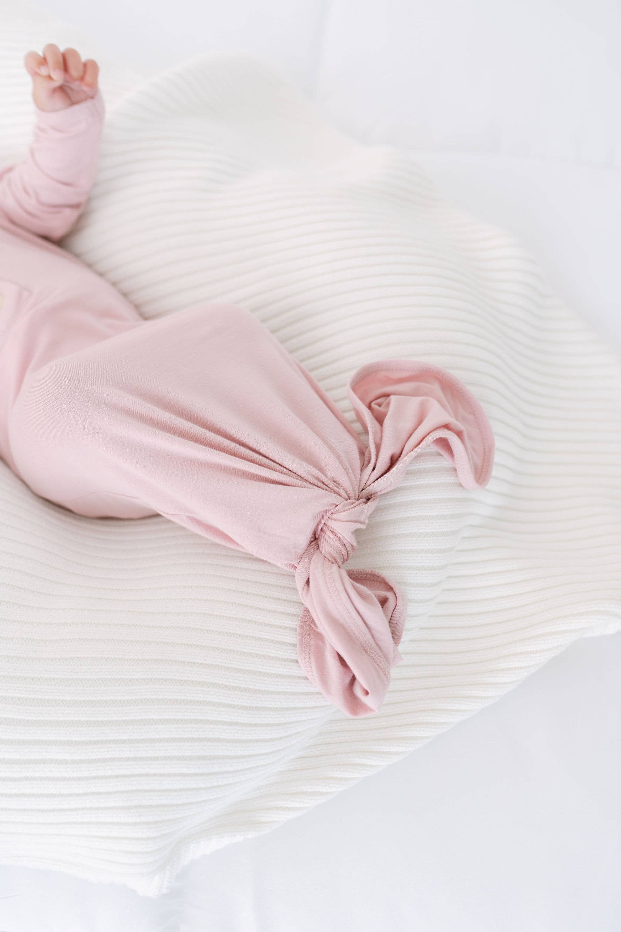 Newborn Knotted Baby Gown, Bow, Hat Set - Baby Clothes Girl: Dusty Rose