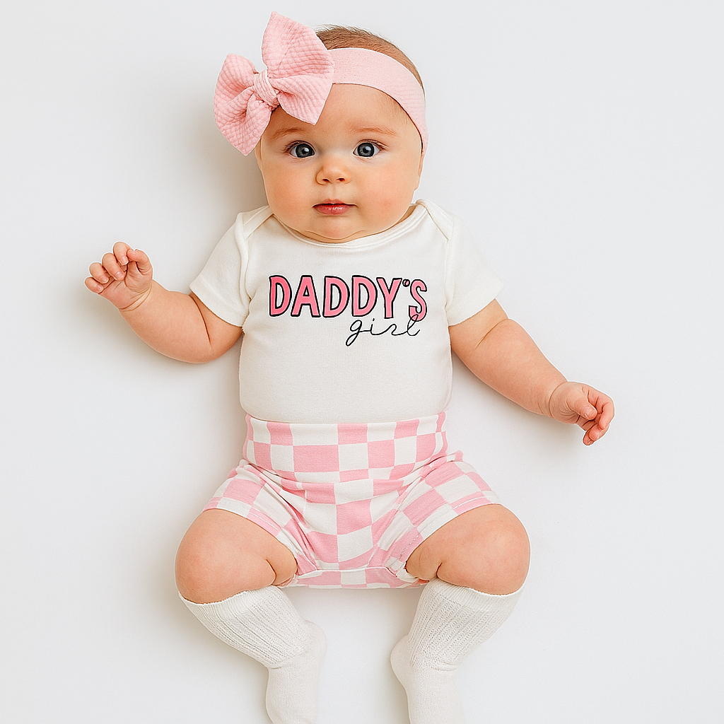 Pink Checker Daddy's Girl Bummies Set