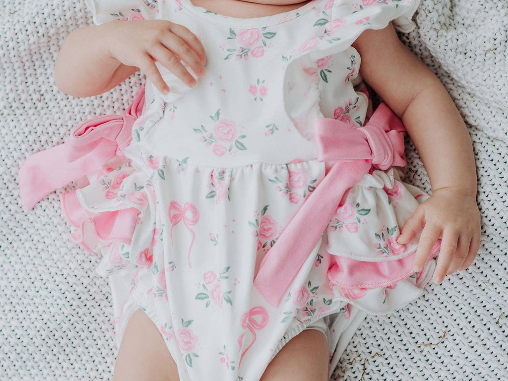 Floral Baby Girls Bow Ruffle Romper