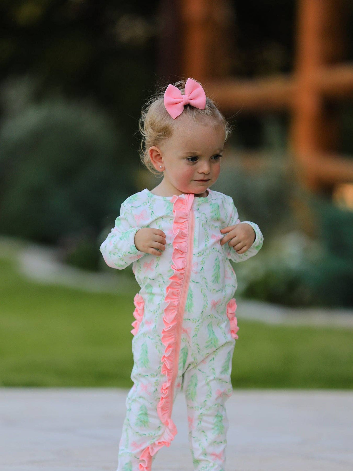 Christmas Tree Wreath Print Long Sleeve Zip Baby Girls Romper: 3M