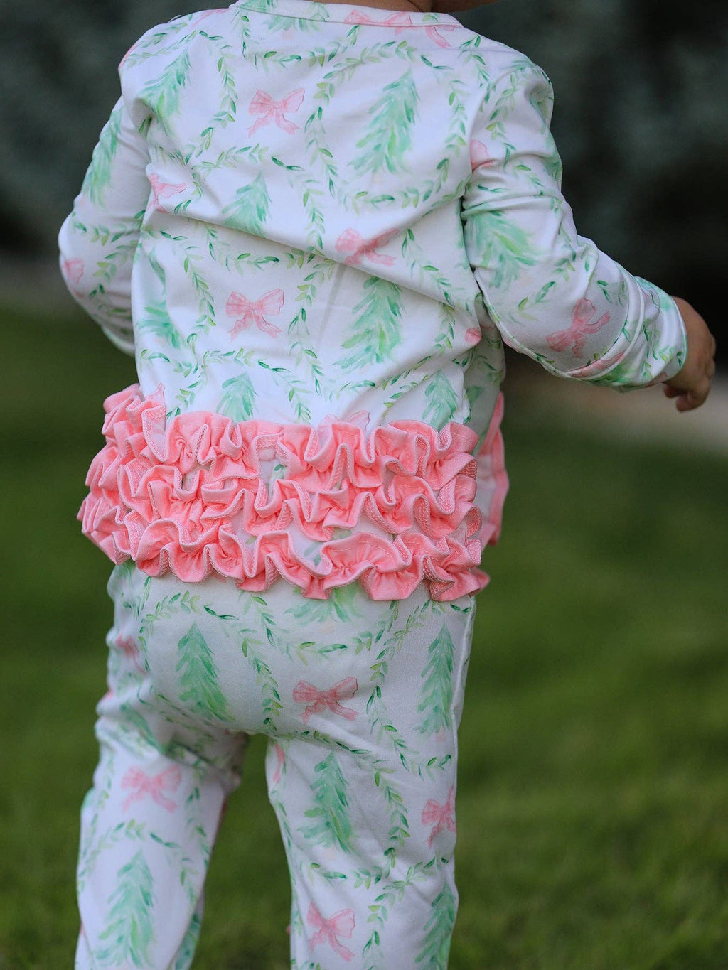 Christmas Tree Wreath Print Long Sleeve Zip Baby Girls Romper: 3M