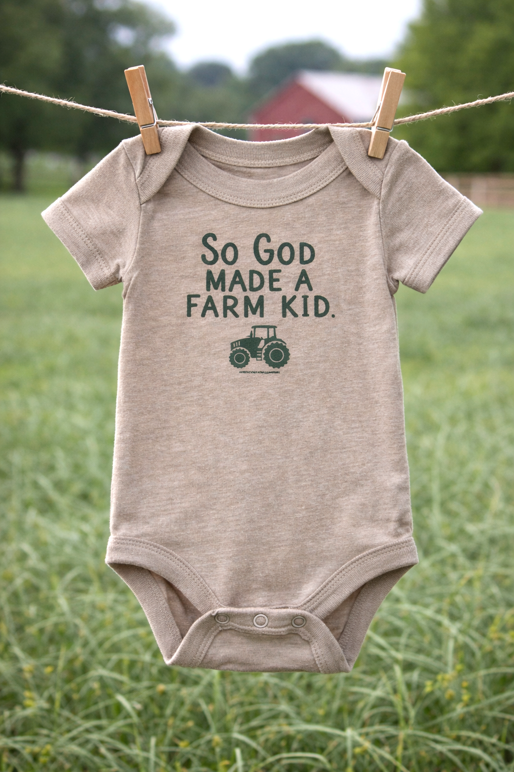 'So God Made a Farm Kid' Tractor Graphic Baby Onesie