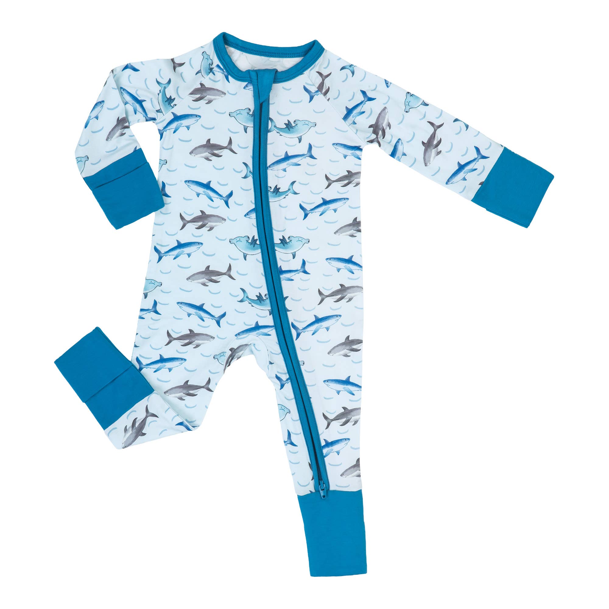 Bamboo Baby Convertible Zipper Pajama Sharks: 0-3 months