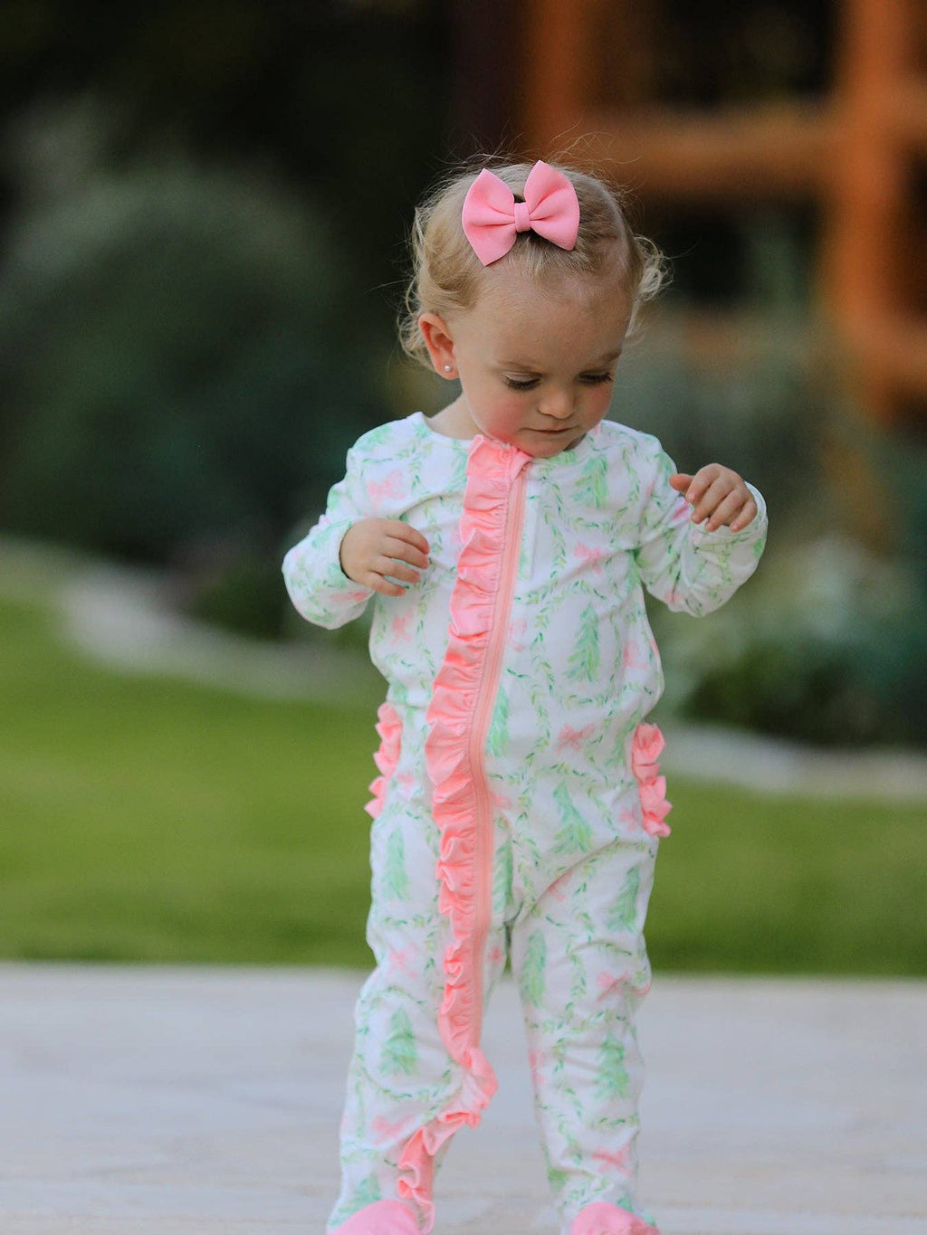 Christmas Tree Wreath Print Long Sleeve Zip Baby Girls Romper: 3M