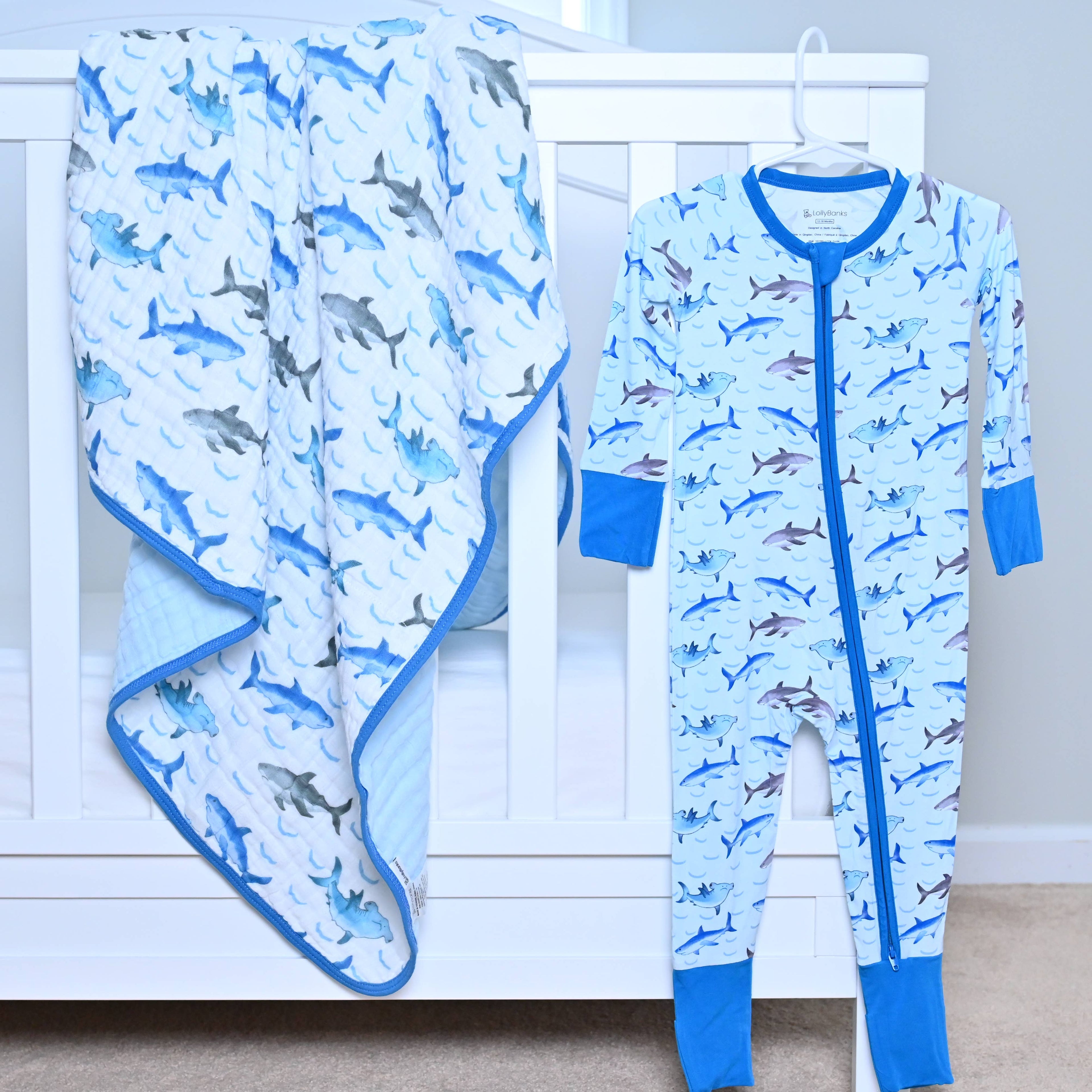 Bamboo Baby Convertible Zipper Pajama Sharks: 0-3 months